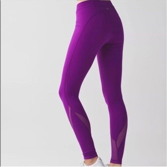 Lululemon Free To Flow Leggings Size 4 Purple Cross Over Waist Full Length - Picture 2 of 13